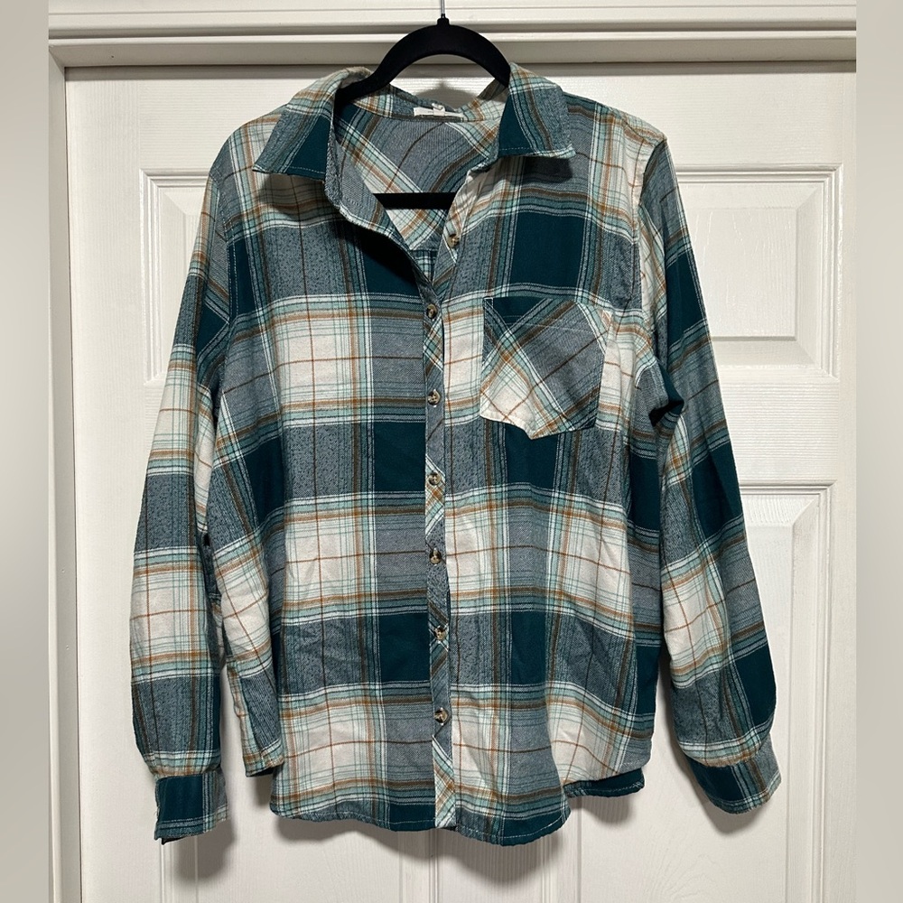 Maurices Blue Green Long Sleeve Flannel Women's 0x Plus Size